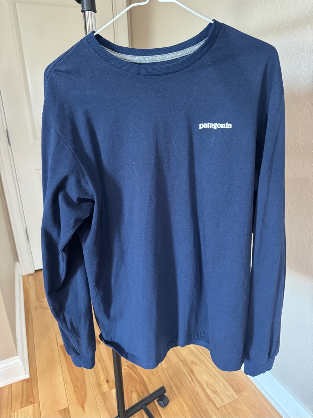 Patagonia Kids Long-Sleeve Tee in Navy Blue with Chest Logo